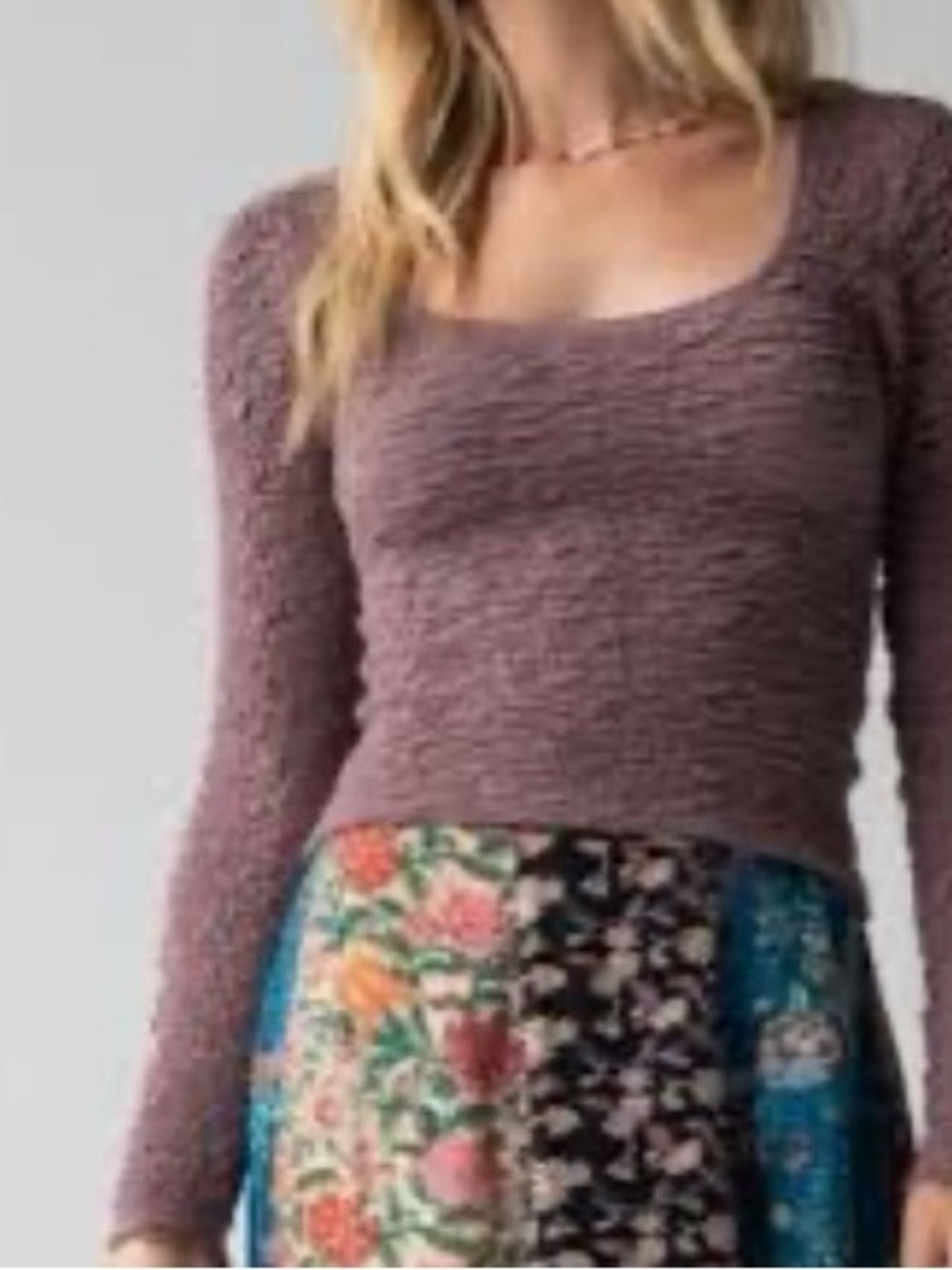 NATURAL LIFE Plum Square-Neck Textured Long-Sleeve Sweater